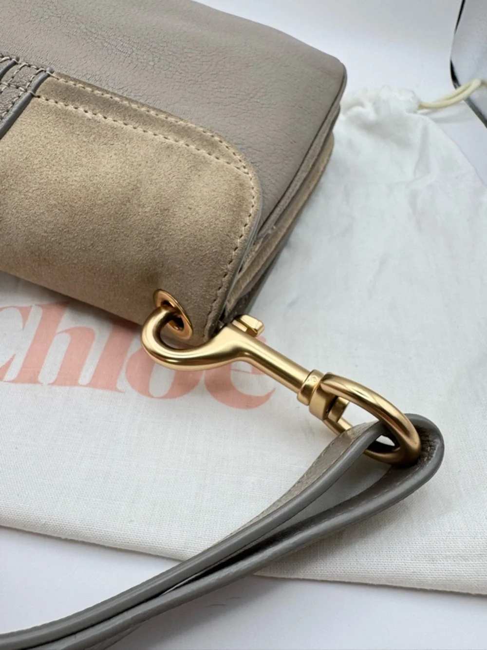 See By Chloé Hana Large Leather Suede Crossbody Bag Motty Grey Gold Hardware